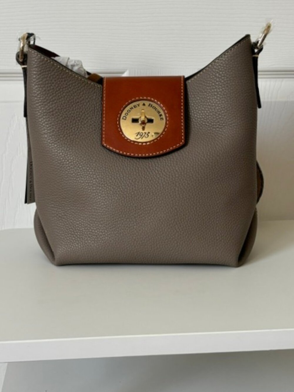 Dooney & Bourke Pebble Grain Turnlock Sac 22 Bag Taupe